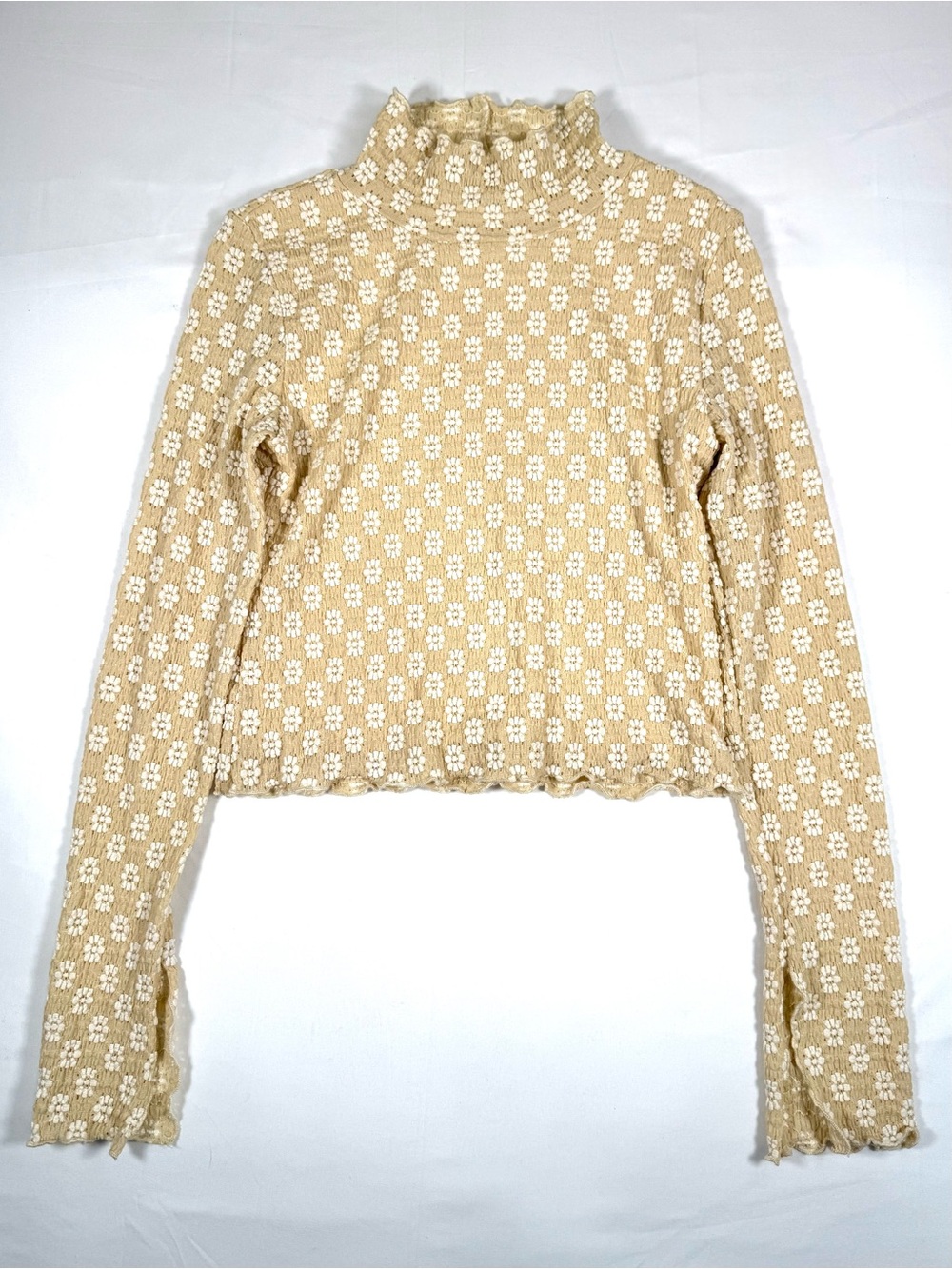 CARLY JEAN LOS ANGELES Womens Floral Mock Neck Top M Coquette Cottagecore Ruffle